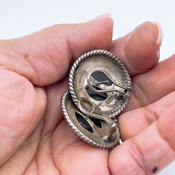 James Avery Rare Find Sterling Silver Black Onyx French Clip Stud Earrings Round - Picture 5 of 7